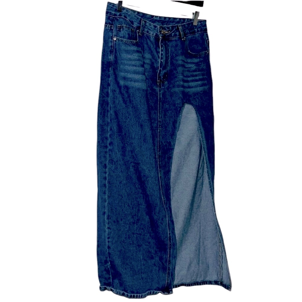 Blue Denim Midi Skirt